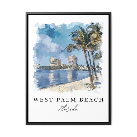 West Palm Beach watercolor travel art - Florida, Palm Beach print, Wedding gift, Birthday present, Custom Text, Perfect Gift