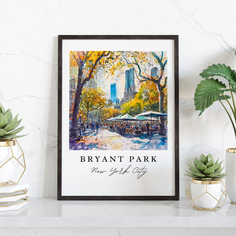 Bryant Park NYC watercolor travel art - New York City, Bryant Park print, Wedding gift, Birthday present, Custom Text, Perfect Gift