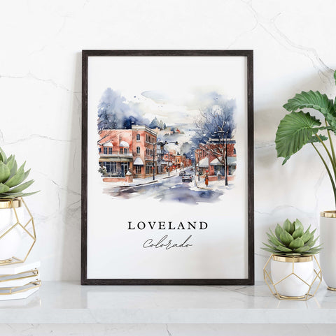 Loveland traditional travel art - Colorado, Loveland poster print, Wedding gift, Birthday present, Custom Text, Perfect Gift