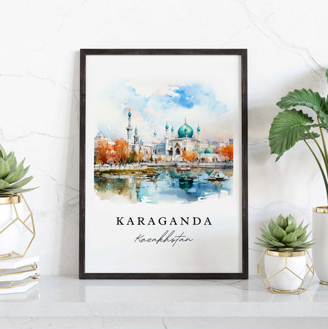 Karaganda traditional travel art - Kazakhstan, Karaganda print, Wedding gift, Birthday present, Custom Text, Perfect Gift