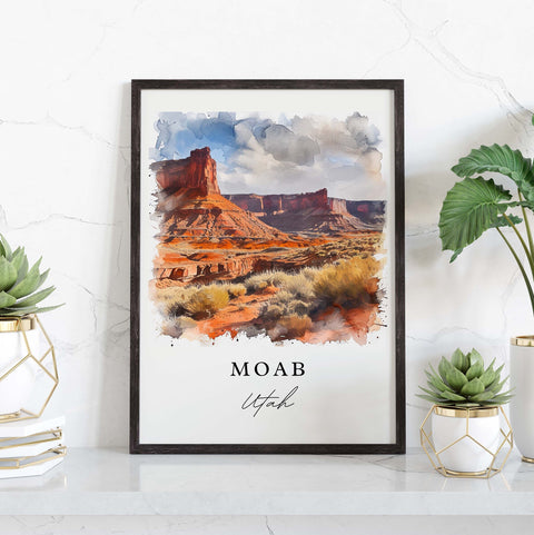 Moab traditional travel art - Utah, Moab print, Wedding gift, Birthday present, Custom Text, Perfect Gift