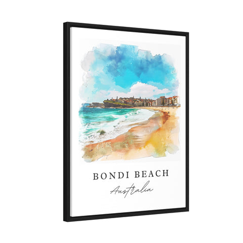 Bondi Beach traditional travel art - Australia, Bondi Beach print, Wedding gift, Birthday present, Custom Text, Perfect Gift