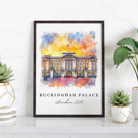 Buckingham Palace traditional travel art - UK, Buckingham Palace print, Wedding gift, Birthday present, Custom Text, Perfect Gift