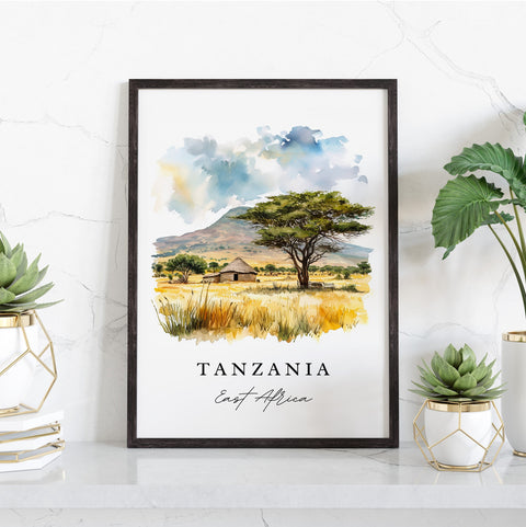 Tanzania traditional travel art - East Africa, Tanzania print, Wedding gift, Birthday present, Custom Text, Perfect Gift
