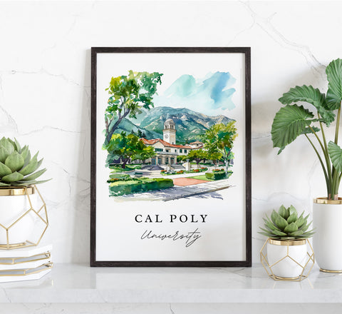 Cal Poly University traditional travel art - California, Cal Poly print, Wedding gift, Birthday present, Custom Text, Perfect Gift