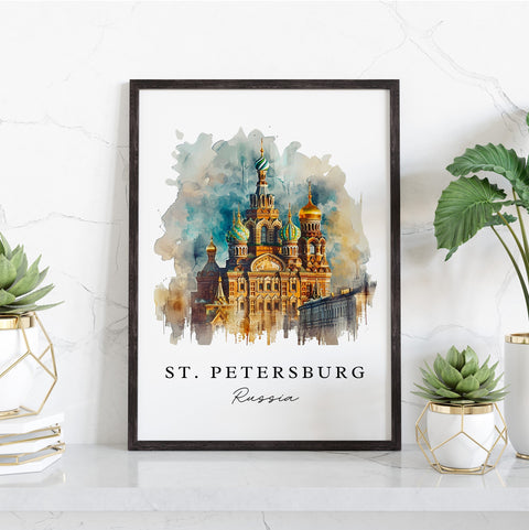 St. Petersburg traditional travel art - Russia, St. Petersburg print, Wedding gift, Birthday present, Custom Text, Perfect Gift