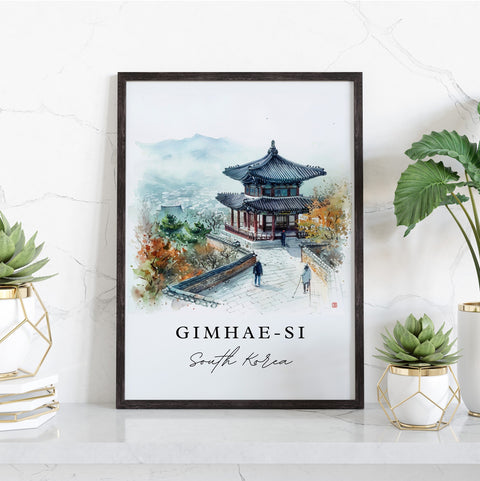Gimhae-Si traditional travel art - South Korea, Gimhae-Si print, Wedding gift, Birthday present, Custom Text, Perfect Gift