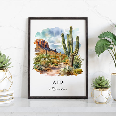 Ajo traditional travel art - Arizona, Ajo print, Wedding gift, Birthday present, Custom Text, Perfect Gift
