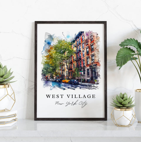 West Village NYC watercolor travel art - Manhattan, West Village print, Wedding gift, Birthday present, Custom Text, Perfect Gift