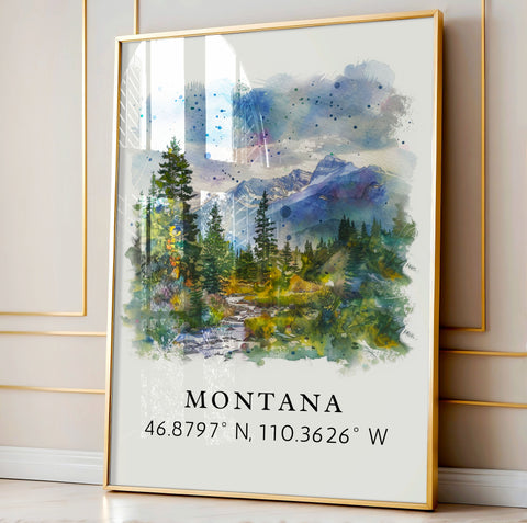 Montana wall art - Montana print with coordinates, Framed and Unframed Options - Wedding gift, Birthday present, Personalization Available
