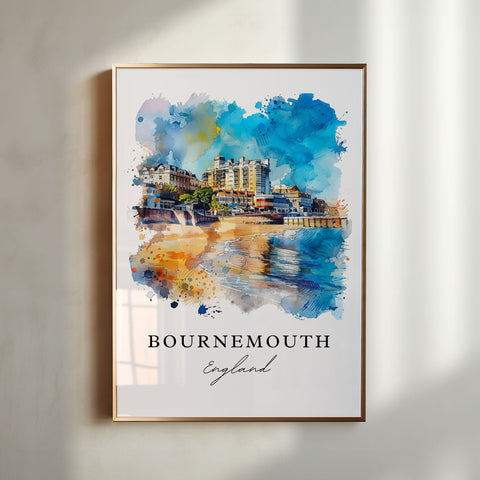Bournemouth Wall Art, Bournemouth UK Print, Bournemouth Watercolor, Dorset England Gift, Travel Print, Travel Poster, Housewarming Gift