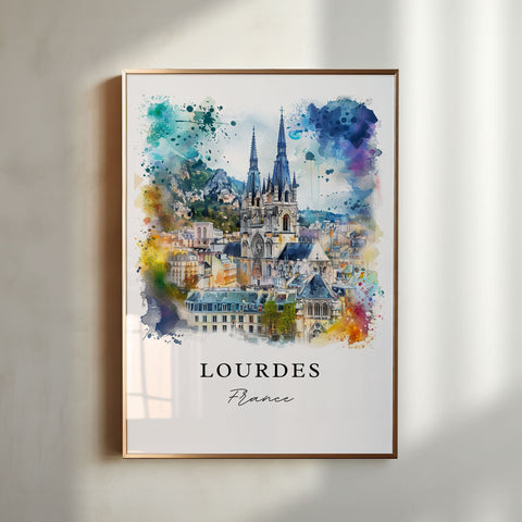 Lourdes France Wall Art, Lourdes Print, Lourdes Watercolor, France Gift, Travel Print, Travel Poster, Housewarming Gift