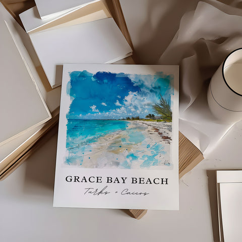 Grace Bay Turks Wall Art, Turks and Caicos Print, Grace Bay Beach Watercolor, Turks + Caicos Gift, Travel Print, Housewarming Gift