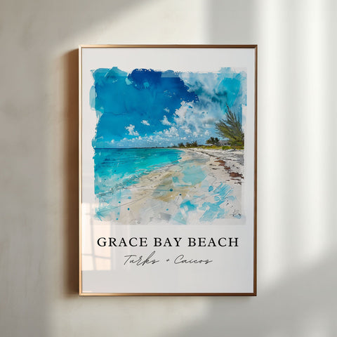 Grace Bay Turks Wall Art, Turks and Caicos Print, Grace Bay Beach Watercolor, Turks + Caicos Gift, Travel Print, Housewarming Gift
