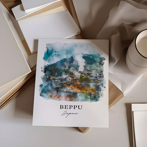 Beppu Wall Art, Beppu Japan Print, Kyushu Watercolor, Kyushu Japan Gift, Travel Print, Travel Poster, Housewarming Gift