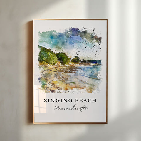 Singing Beach MA Art, Manchester-by-the-sea print, Mass. Beach Art, Travel Print, Travel Poster, Travel Gift, Housewarming Gift
