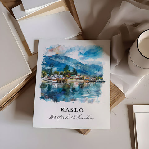 Kaslo BC Wall Art, Kalso Print, British Columbia Watercolor, Kootenay Lake Gift, Travel Print, Travel Poster, Housewarming Gift