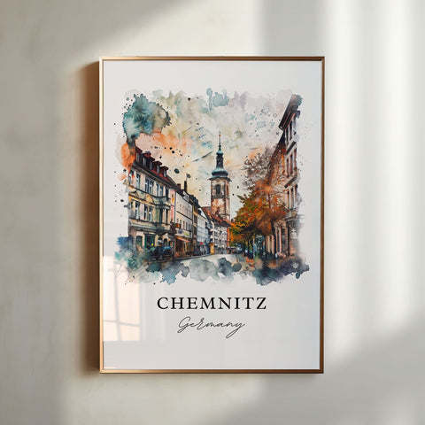 Chemnitz Wall Art, Chemnitz Germany Print, Germany Watercolor, Saxony Germany Art, Travel Print, Travel Poster, Housewarming Gift