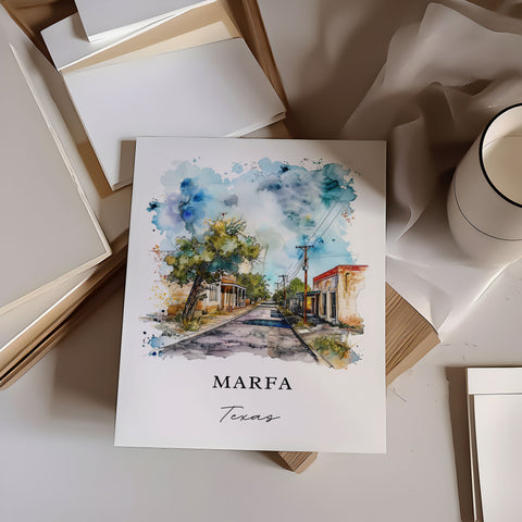 Marfa TX Wall Art, Marfa Texas Print, Marfa Watercolor, Marfa Texas Gift, Travel Print, Travel Poster, Housewarming Gift