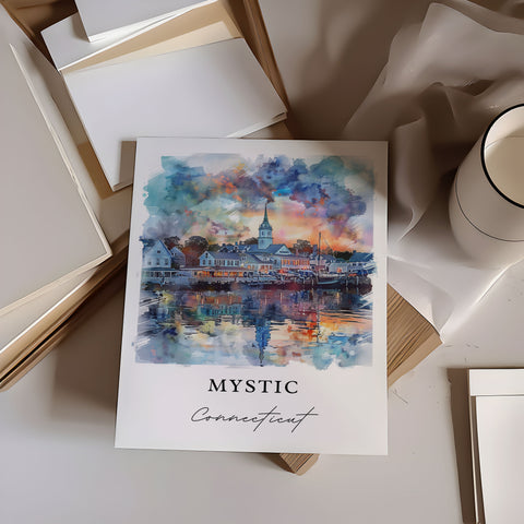 Mystic Connecticut Wall Art, Mystic Print, Mystic CT Watercolor, Mystic CT Gift, Travel Print, Travel Poster, Housewarming Gift