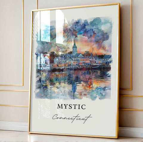 Mystic Connecticut Wall Art, Mystic Print, Mystic CT Watercolor, Mystic CT Gift, Travel Print, Travel Poster, Housewarming Gift