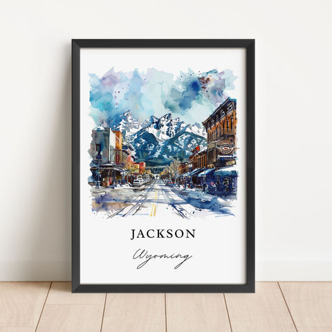 Jackson Wall Art, Jackson WY Print, Jackson Watercolor, Jackson Hole Gift, Travel Print, Travel Poster, Housewarming Gift