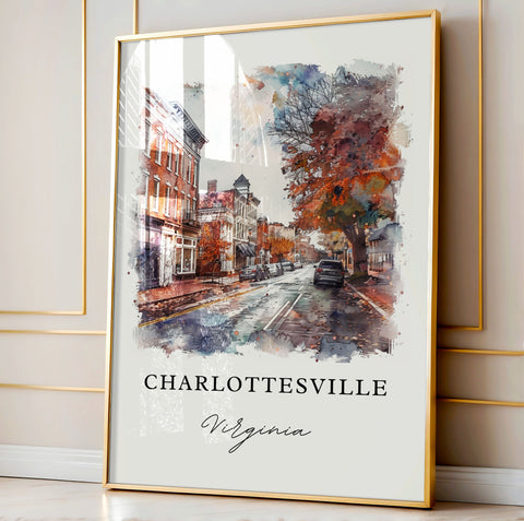Charlottesville Wall Art, Charlottesville VA Print, Charlottesville Watercolor, UVA Gift, Travel Print, Travel Poster, Housewarming Gift