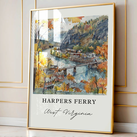 Harpers Ferry Wall Art, Harpers Ferry WV Print, Harpers Ferry Watercolor, Harpers Ferry WV Gift, Travel Print, Travel Poster