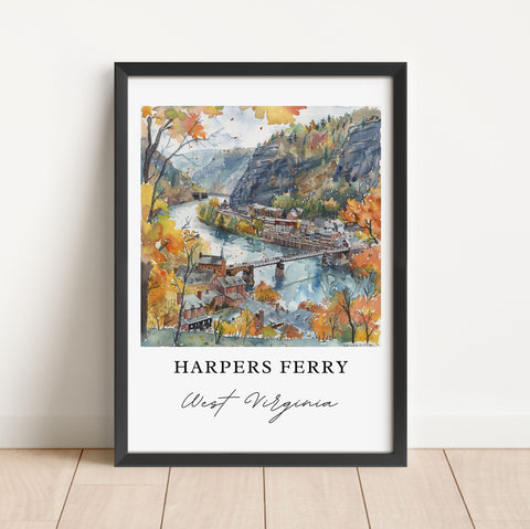 Harpers Ferry Wall Art, Harpers Ferry WV Print, Harpers Ferry Watercolor, Harpers Ferry WV Gift, Travel Print, Travel Poster