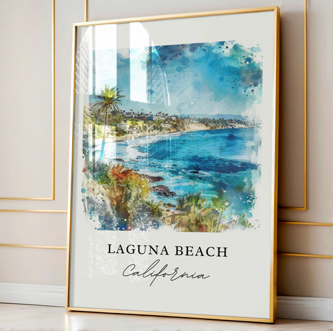 Laguna Beach Wall Art, Laguna Beach Print, Laguna Beach Watercolor, Laguna Beach CA Gift, Travel Print, Travel Poster, Housewarming Gift