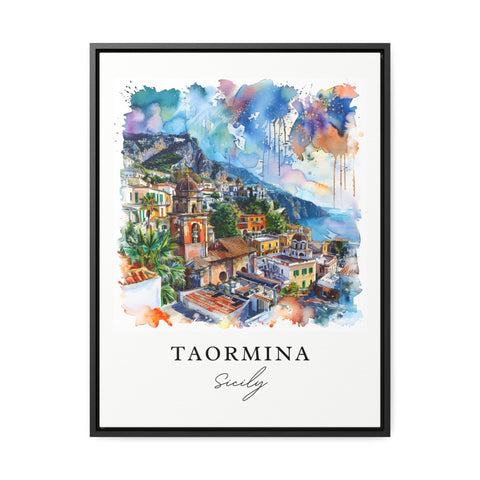 Taormina Watercolor Art, Sicily Print, Taormina Wall Art, Italy Gift, Travel Print, Travel Poster, Travel Gift, Housewarming Gift