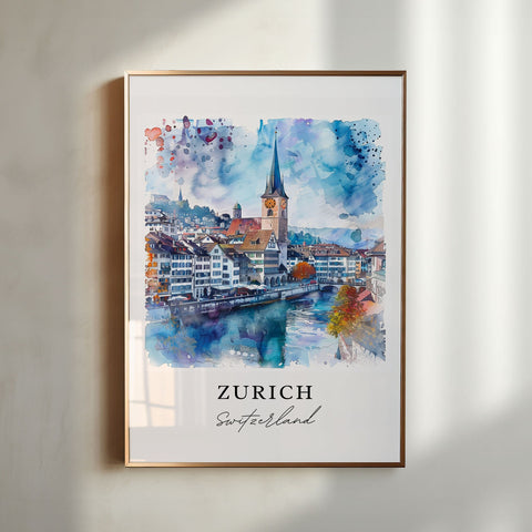 Zurich Watercolor Art, Switzerland Print, Zurich Wall Art, Swiss Art Gift, Travel Print, Travel Poster, Travel Gift, Housewarming Gift