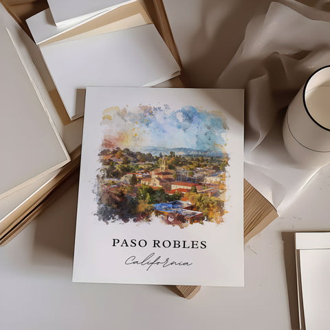 Paso Robles Wall Art, Paso Robles CA Print, Paso Robles Watercolor, Paso Robles CA Gift, Travel Print, Travel Poster, Housewarming Gift