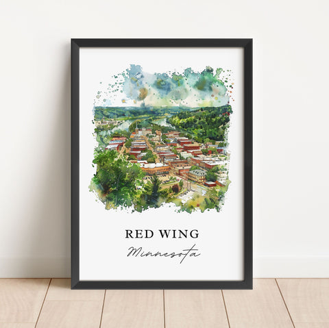 Red Wing MN Wall Art, Red Wing Minnesota Print, Red Wing Watercolor, Barn Bluff MN Gift, Travel Print, Travel Poster, Housewarming Gift