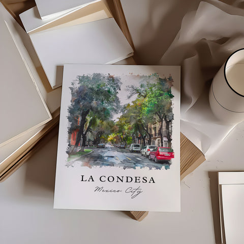 La Condesa Wall Art, CDMX Print, Mexico City Watercolor, Condesa Gift, Travel Print, Travel Poster, Housewarming Gift