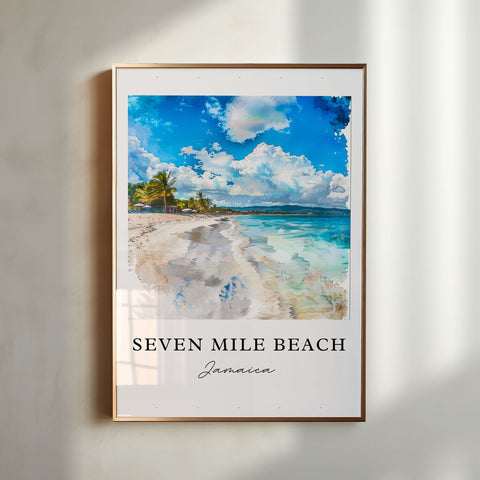Seven Mile Beach Wall Art, Jamaica Print, 7 Mile Beach Watercolor, Jamaica Beach Gift, Travel Print, Travel Poster, Housewarming Gift
