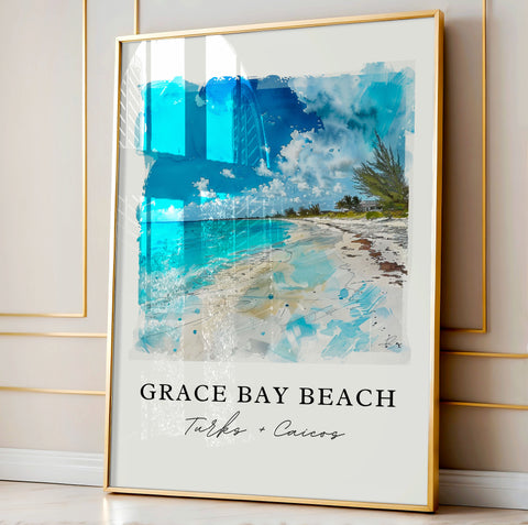 Grace Bay Turks Wall Art, Turks and Caicos Print, Grace Bay Beach Watercolor, Turks + Caicos Gift, Travel Print, Housewarming Gift