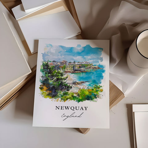 Newquay Wall Art, Newquay Print, Cornwall England Watercolor, Newquay UK Gift, Travel Print, Travel Poster, Housewarming Gift