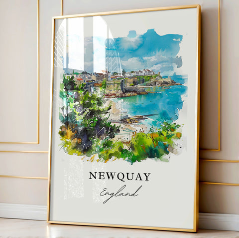 Newquay Wall Art, Newquay Print, Cornwall England Watercolor, Newquay UK Gift, Travel Print, Travel Poster, Housewarming Gift