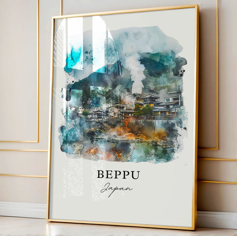 Beppu Wall Art, Beppu Japan Print, Kyushu Watercolor, Kyushu Japan Gift, Travel Print, Travel Poster, Housewarming Gift