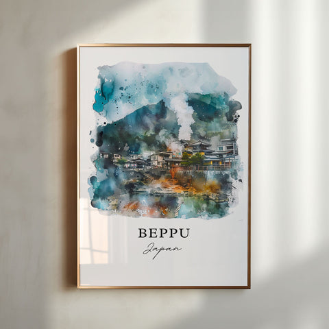 Beppu Wall Art, Beppu Japan Print, Kyushu Watercolor, Kyushu Japan Gift, Travel Print, Travel Poster, Housewarming Gift