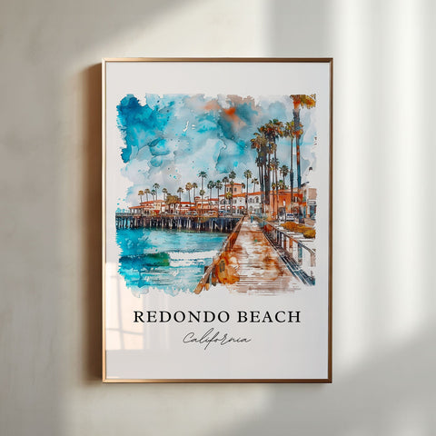 Redondo Beach Art, Redondo California Print, Redondo Beach Watercolor, Santa Monica Gift, Travel Print, Travel Poster, Housewarming Gift