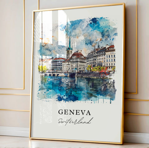 Geneva Wall Art, Geneva Switzerland Print, Geneva Watercolor, Geneva Gift, Travel Print, Travel Poster, Housewarming Gift