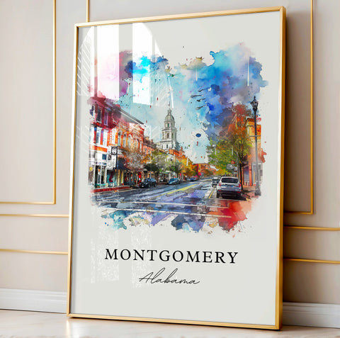 Montgomery AL Wall Art, Montgomery Alabama Print, Montgomery Watercolor, Alabama Gift, Travel Print, Travel Poster, Housewarming Gift