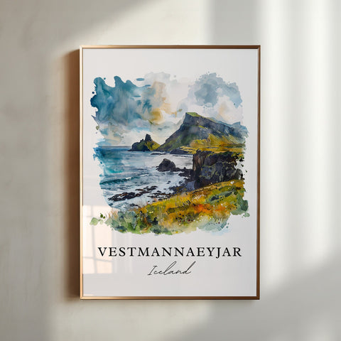 Vestmannaeyjar Wall Art, Iceland Print, Vestmannaeyjar Watercolor, Heimaey Iceland Gift, Travel Print, Travel Poster, Housewarming Gift