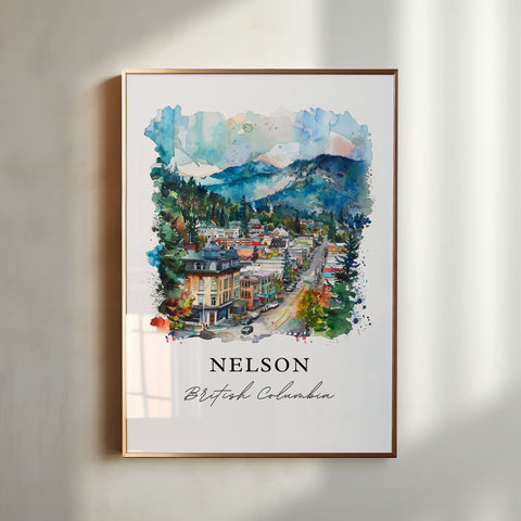 Nelson BC Wall Art, Nelson British Columbia Print, Nelson Watercolor, Selkirk Mountains Gift, Travel Print, Travel Poster, Housewarming Gift