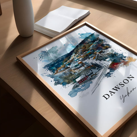 Dawson Wall Art, Yukon Print, Dawson Watercolor, Dawson Canada Gift, Travel Print, Travel Poster, Housewarming Gift