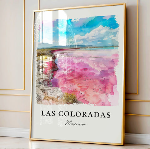 Las Coloradas Wall Art, Pink Lake Mexico Print, Las Coloradas Watercolor, Yucatán MX Gift, Travel Print, Travel Poster, Housewarming Gift