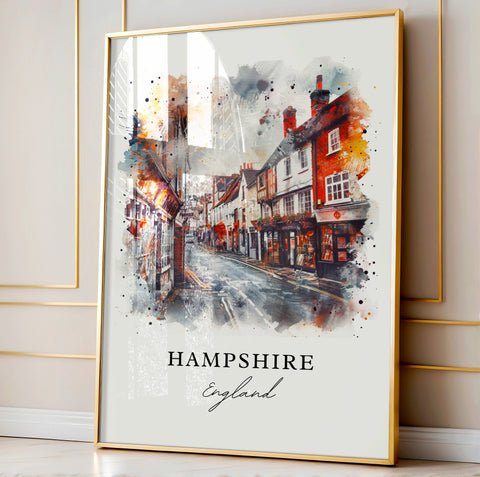 Hampshire England Wall Art, Hampshire Print, Berkshire UK Watercolor, Hampshire England Gift, Travel Print, Travel Poster, Housewarming Gift