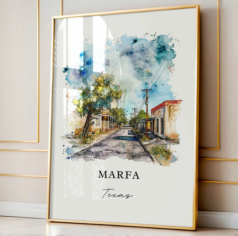 Marfa TX Wall Art, Marfa Texas Print, Marfa Watercolor, Marfa Texas Gift, Travel Print, Travel Poster, Housewarming Gift
